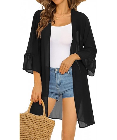 Women's Kimono Cardigans Floral Chiffon Loose Open Front Casual Summer Tops Black $11.19 Sweaters