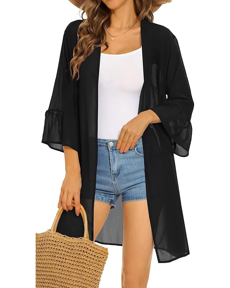 Women's Kimono Cardigans Floral Chiffon Loose Open Front Casual Summer Tops Black $11.19 Sweaters