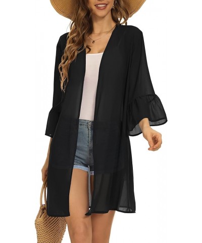 Women's Kimono Cardigans Floral Chiffon Loose Open Front Casual Summer Tops Black $11.19 Sweaters