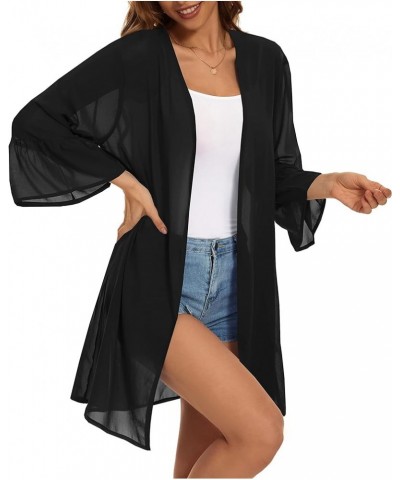 Women's Kimono Cardigans Floral Chiffon Loose Open Front Casual Summer Tops Black $11.19 Sweaters