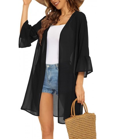 Women's Kimono Cardigans Floral Chiffon Loose Open Front Casual Summer Tops Black $11.19 Sweaters