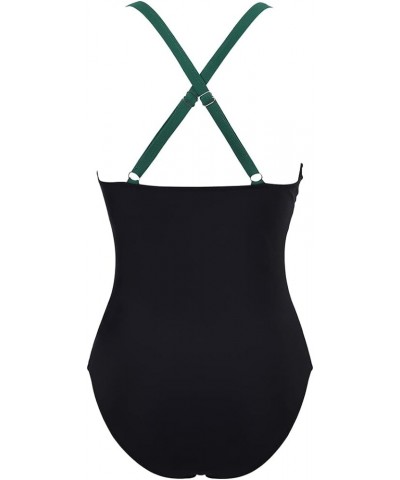 Women Wrap Cut Out One Piece Swimsuit High Waisted Monokini Bathing Suit 02 Deep Green Black $18.98 Swimsuits