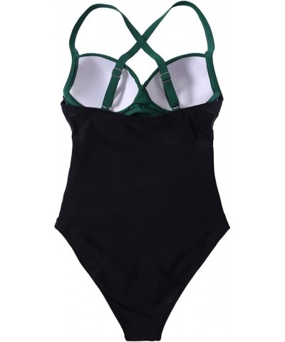 Women Wrap Cut Out One Piece Swimsuit High Waisted Monokini Bathing Suit 02 Deep Green Black $18.98 Swimsuits