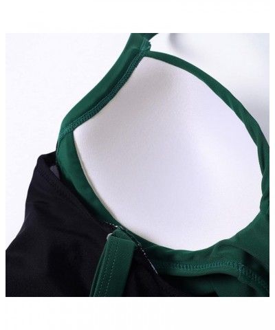 Women Wrap Cut Out One Piece Swimsuit High Waisted Monokini Bathing Suit 02 Deep Green Black $18.98 Swimsuits