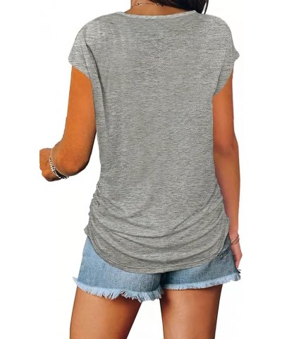 Womens Zipper T-Shirt Casual V Neck Long Sleeve Tops Solid Color Loose Fit Tee Short Sleeve Gray $12.41 T-Shirts