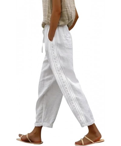 Women's 's Pants Fashion Casual Cotton Hemp Thin Breathable Hollow Stitching String Solid Color Pants, S-2XL White $9.47 Pants