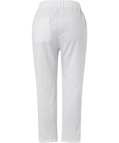 Women's 's Pants Fashion Casual Cotton Hemp Thin Breathable Hollow Stitching String Solid Color Pants, S-2XL White $9.47 Pants