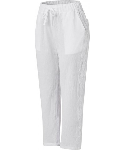 Women's 's Pants Fashion Casual Cotton Hemp Thin Breathable Hollow Stitching String Solid Color Pants, S-2XL White $9.47 Pants