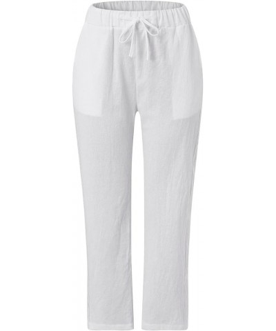 Women's 's Pants Fashion Casual Cotton Hemp Thin Breathable Hollow Stitching String Solid Color Pants, S-2XL White $9.47 Pants