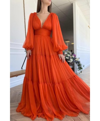 Long Puffy Sleeve Prom Dress Tulle Ball Gown for Women Wedding Dresses V Neck Formal Evening Gowns Champagne $37.80 Dresses