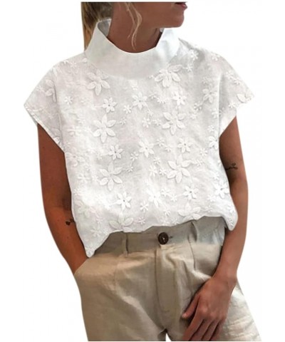 Empire Waist Short Sleeve Tee for Women Casual Summer Work Cool Turtleneck T Shirt Solid Color Fitted Button 14white $9.02 Ac...