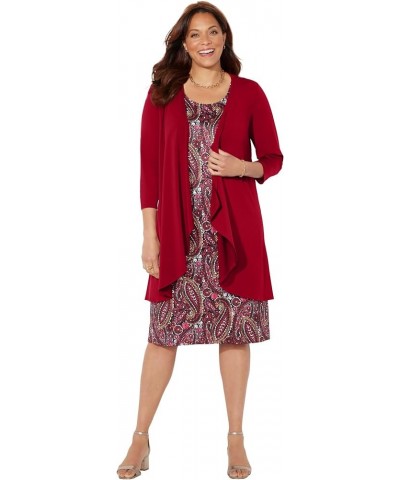 Women's Plus Size Soft Knit Jacket Dress - 3X, Black Floral Petals X-Large Plus Petite Rich Burgundy Watercolor Paisley $30.2...