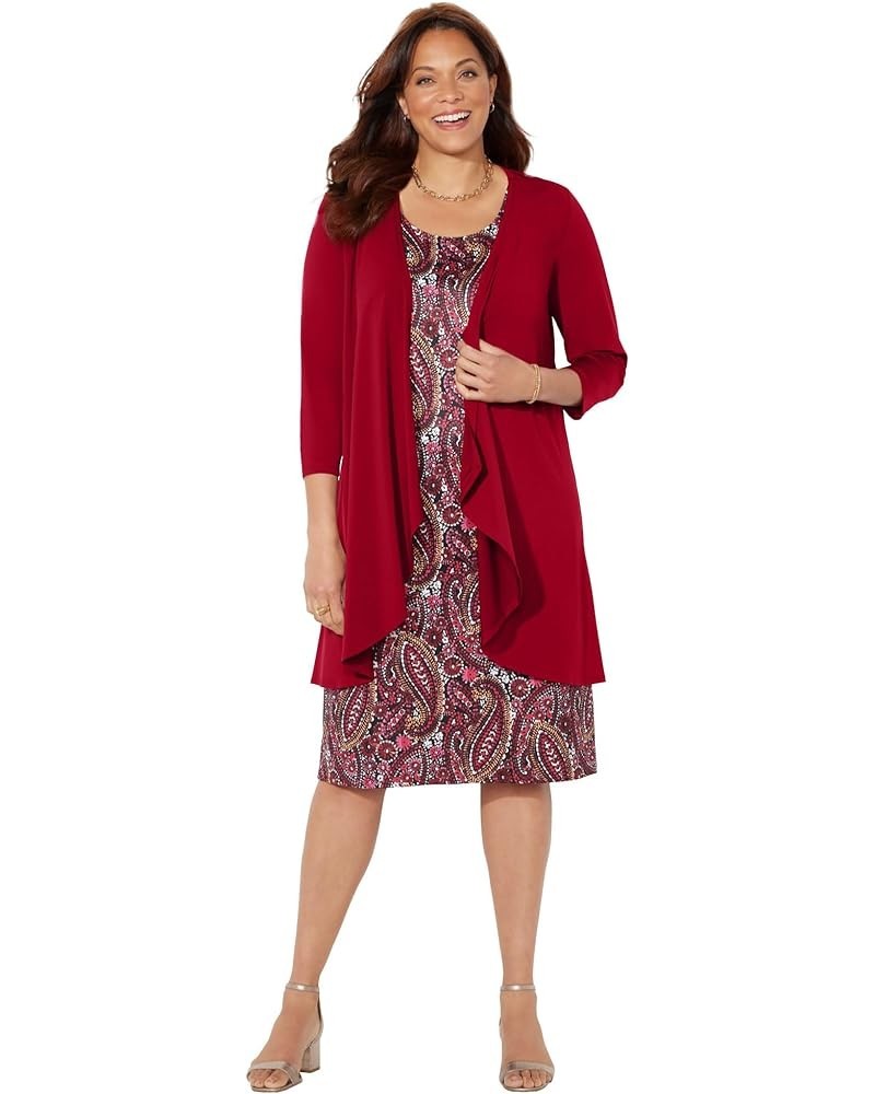 Women's Plus Size Soft Knit Jacket Dress - 3X, Black Floral Petals X-Large Plus Petite Rich Burgundy Watercolor Paisley $30.2...