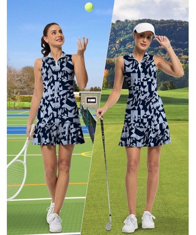 Tennis Dress for Women Golf Dresses with Shorts Inner Pocket Sleeveless Zip Up Stand Collar Workout Athletic Dresses Black Ge...