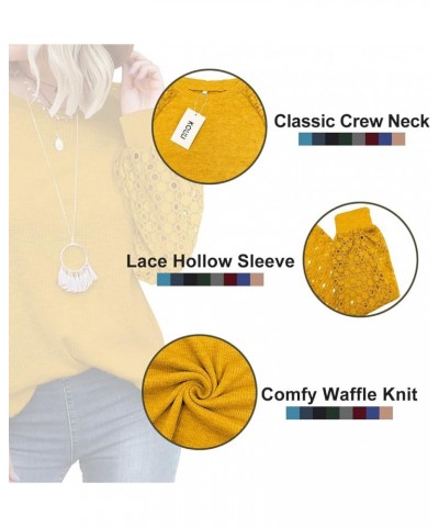 Womens-Tops Raglan Balloon Lace Long Sleeve Shirts Waffle Knit Blouses Dressy Casual Loose Tunics 01_yellow $13.05 Tops