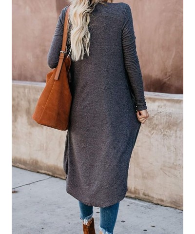 Women's Long Cardigans Button Down High Low Solid Knit Loose Cardigans with Pockets Dark Gray $16.66 Sweaters