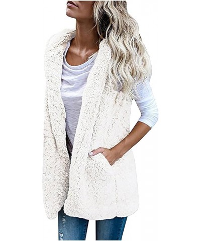 Women's Casual Fuzzy Sherpa Fleece Lightweight Sleeveless Cardigan Outerwear Vest with Pockets White $15.29 Vests