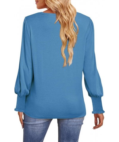 Womens Long Puff Sleeve Pullover Sweaters Crew Neck Casual Slim Fit Knitted Jumper Tops 02-blue $10.79 Sweaters