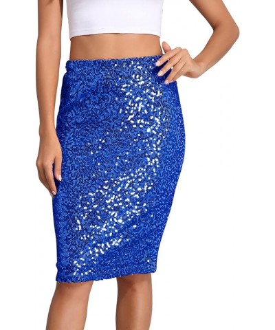 Women's Sequin Skirt High Waist Sparkle Pencil Skirt Party Cocktail Blue $22.43 Skirts