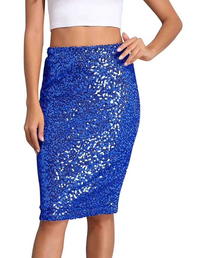 Women's Sequin Skirt High Waist Sparkle Pencil Skirt Party Cocktail Blue $22.43 Skirts