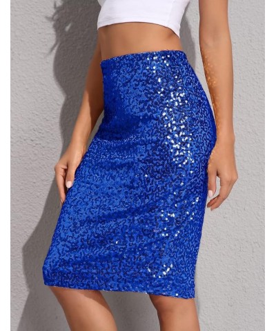 Women's Sequin Skirt High Waist Sparkle Pencil Skirt Party Cocktail Blue $22.43 Skirts