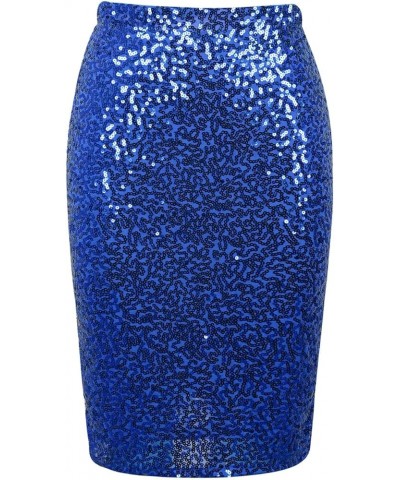 Women's Sequin Skirt High Waist Sparkle Pencil Skirt Party Cocktail Blue $22.43 Skirts