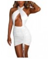 Women Sexy Halter Dress Crisscross Cut Out Dress Ruched Dress Y2K Clubwear Drawstring Party Mini Dress White $9.71 Dresses