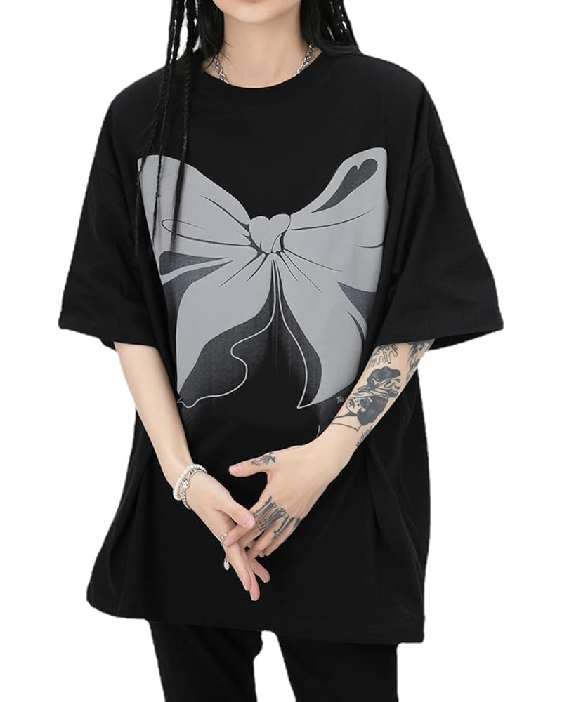 Women's Vintage Graphic Short Sleeve Round Neck Oversized Loose Tee Trendy Y2k Alt Emo Shirt Fairy Grunge Top Black $11.79 T-...