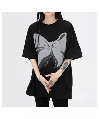 Women's Vintage Graphic Short Sleeve Round Neck Oversized Loose Tee Trendy Y2k Alt Emo Shirt Fairy Grunge Top Black $11.79 T-...