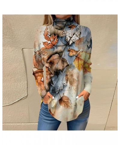 High Neck Shirts for Women Fall Casual Long Sleeve Tops Retro Graphic Print Blouses Loose Fitting Dressy Blouses A-yellow $12...