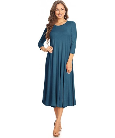 Women's Casual Basic Comfy 3/4 Sleeve Flare A-line Midi Long Maxi Dress Made in USA(S-3XL) Hdr00007 Teal $12.86 Dresses