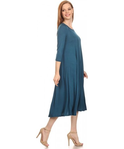 Women's Casual Basic Comfy 3/4 Sleeve Flare A-line Midi Long Maxi Dress Made in USA(S-3XL) Hdr00007 Teal $12.86 Dresses