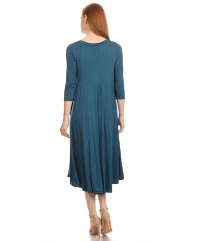 Women's Casual Basic Comfy 3/4 Sleeve Flare A-line Midi Long Maxi Dress Made in USA(S-3XL) Hdr00007 Teal $12.86 Dresses