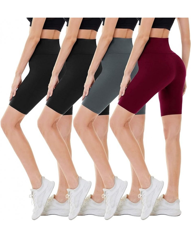 4 Pack Biker Shorts Women – 8" High Waist Tummy Control Workout Gym Yoga Running Compression Shorts with Pockets 8 inch Black...