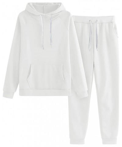 2 Piece Outfits for Women Sweat Suit Fleece Hooded Sweatshirt and Sweatpants Set 2024 Trendy Tracksuits Lounge Set Ab- White ...