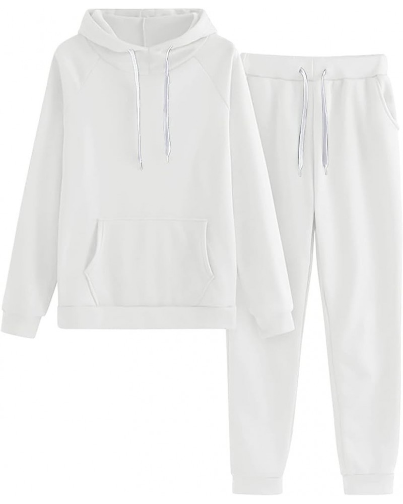 2 Piece Outfits for Women Sweat Suit Fleece Hooded Sweatshirt and Sweatpants Set 2024 Trendy Tracksuits Lounge Set Ab- White ...