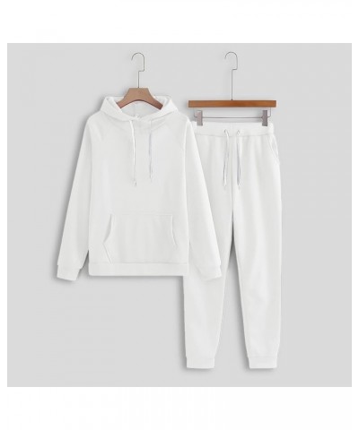 2 Piece Outfits for Women Sweat Suit Fleece Hooded Sweatshirt and Sweatpants Set 2024 Trendy Tracksuits Lounge Set Ab- White ...