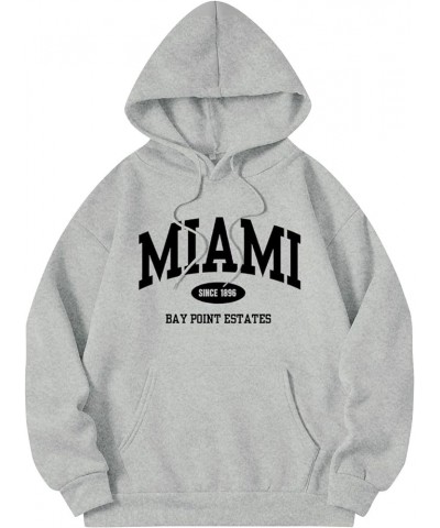 Hoodies for Women Miami 1896 Long Sleeved Dolphins Shirt Letter Printed Hooded Sweatshirt Women's Long Sleeve Grey $8.83 Hood...