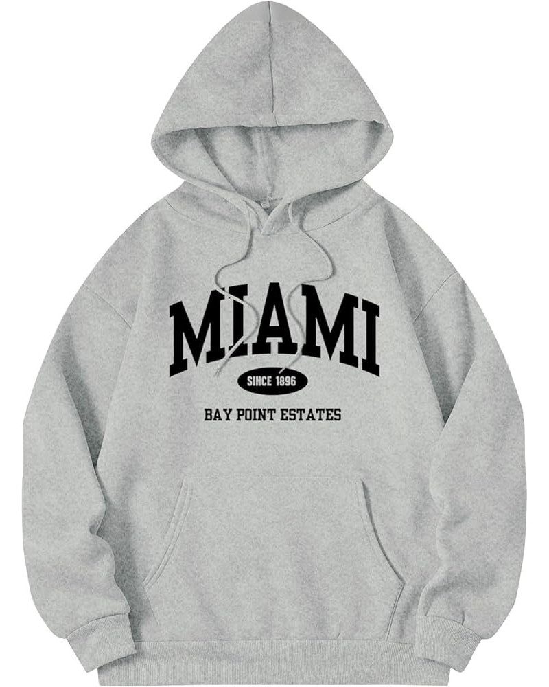 Hoodies for Women Miami 1896 Long Sleeved Dolphins Shirt Letter Printed Hooded Sweatshirt Women's Long Sleeve Grey $8.83 Hood...