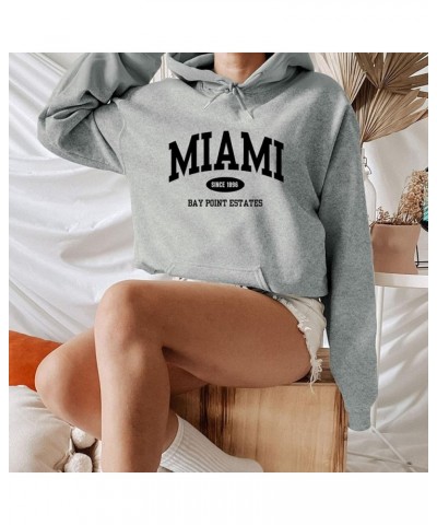 Hoodies for Women Miami 1896 Long Sleeved Dolphins Shirt Letter Printed Hooded Sweatshirt Women's Long Sleeve Grey $8.83 Hood...