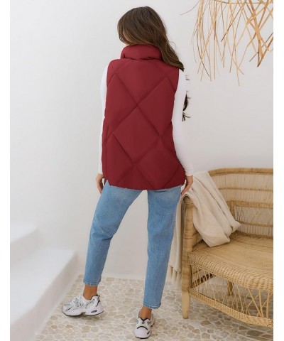 Womens 2024 Puffer Vest Sleeveless Zip Up Quilted Coat Stand Collar Gilet Jacket With Pockets Wine Red $19.60 Vests