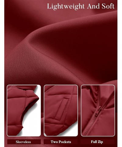 Womens 2024 Puffer Vest Sleeveless Zip Up Quilted Coat Stand Collar Gilet Jacket With Pockets Wine Red $19.60 Vests