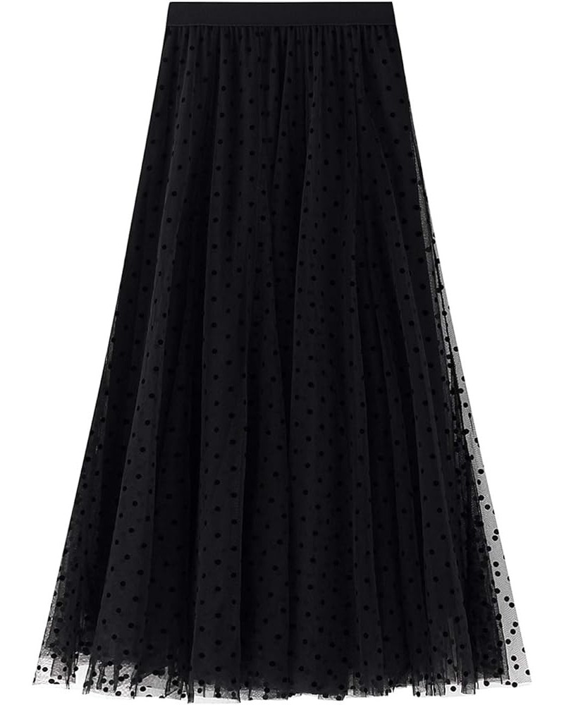 Women's Tutu Tulle Skirt Elastic High Waist Layered Midi Skirt Floral Lace Embroidery Mesh A-Line Skirt Black a $10.35 Skirts