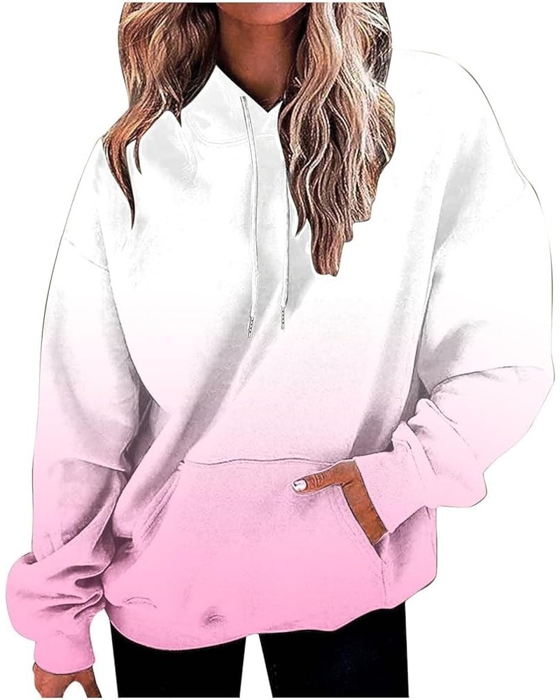 Hoodies for Women Trendy Oversized Sweatshirts Casual Pullover Fall Comfy Stretch Lightweight Classic Tops Pink-a $5.89 Shirts