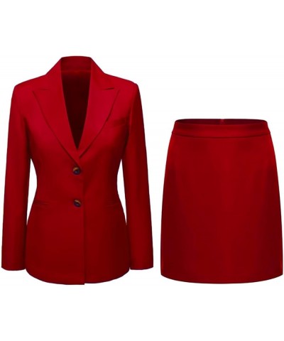 Blazer Skirt for Women Solid Suits Set Business Professional Attire Women Skirt Suit Set Red $31.49 Suits