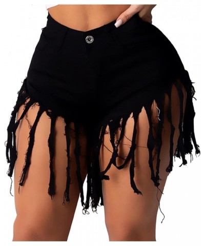 Womens Denim Shorts High Waisted Stretchy Frayed Raw Hem Ripped Tassle Distressed Jeans Short Clubwear 88-black $14.85 Shorts