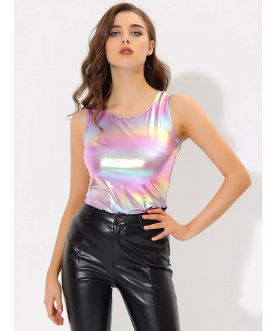 Women's Shiny Party Club Cami Sparkly Metallic Tank Top Multicolor Pink $10.79 Tanks