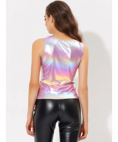 Women's Shiny Party Club Cami Sparkly Metallic Tank Top Multicolor Pink $10.79 Tanks