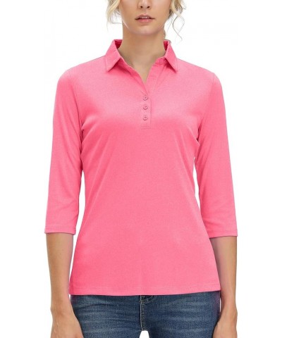 Women's Soft 3/4 Sleeve V Neck Golf Shirt Long Mositure Wicking Performance Sports Polo T Shirt Tops for Women 12141 Pink $16...