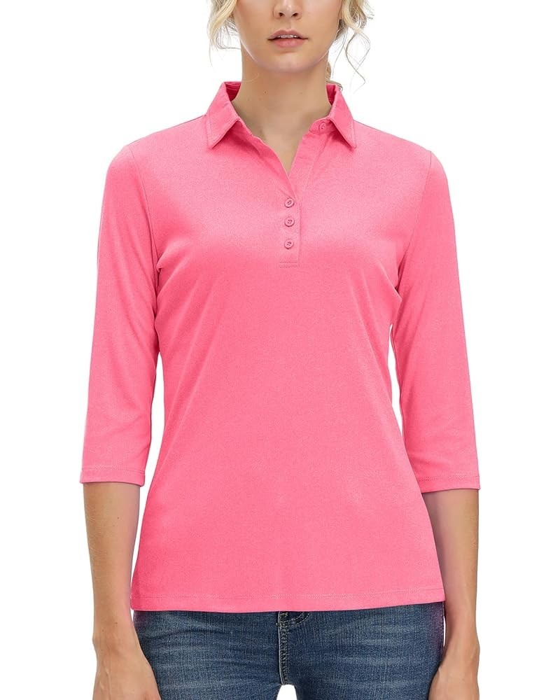 Women's Soft 3/4 Sleeve V Neck Golf Shirt Long Mositure Wicking Performance Sports Polo T Shirt Tops for Women 12141 Pink $16...